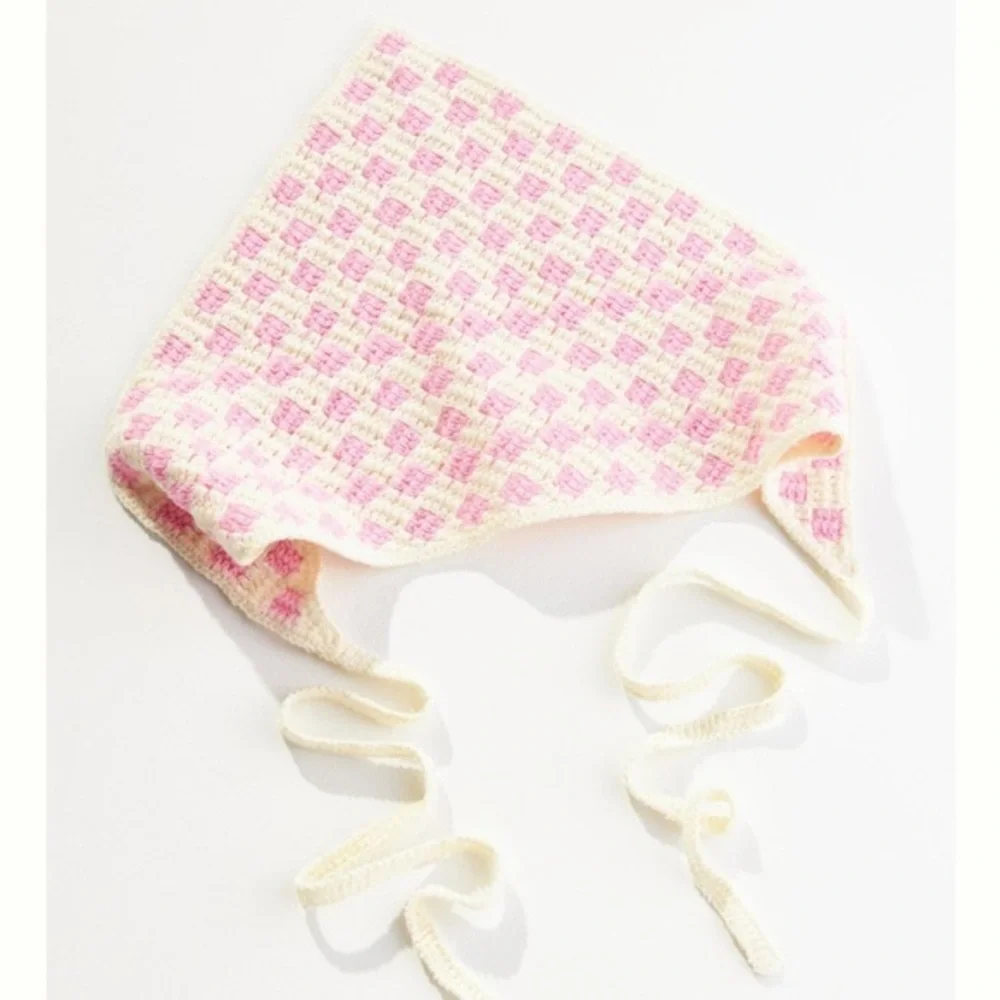 Checker Crochet Triangle Hair Scarf